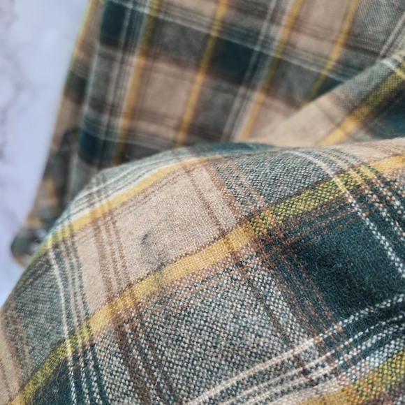 West Wool Shirt Mens XL Long Yellow Green 70s Pearl Snap Plaid Western Point - Picture 11 of 12